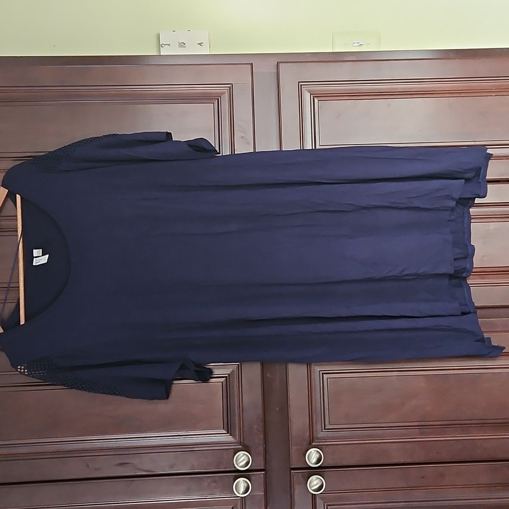 Cable & Gauge Gray and White Casual Midi Dress with Short Dolman Sleeves
